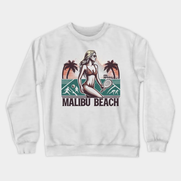Malibu Beach Pickleball Beach Bikini Palm Trees Crewneck Sweatshirt by Battlefoxx Living Earth